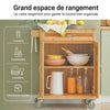 SoBuy FKW13-N Desserte de Cuisine à roulettes avec Plateau en Acier Inoxydable, Meuble de Rangement de Cuisine en Bambou, Meuble Plan de Travail pour Cuisine, Salle à Manger ou Restaurant 66x92x46 cm