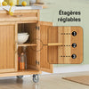 SoBuy FKW13-N Desserte de Cuisine à roulettes avec Plateau en Acier Inoxydable, Meuble de Rangement de Cuisine en Bambou, Meuble Plan de Travail pour Cuisine, Salle à Manger ou Restaurant 66x92x46 cm