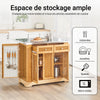 SoBuy FKW130-N Desserte de Cuisine à Roulettes, Îlot Central avec Plan de Travail Extensible Chariot Mobile, Meuble de Cuisine avec Rangement Naturel 107x(46–71)x92,5 cm