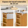 SoBuy FKW130-N Desserte de Cuisine à Roulettes, Îlot Central avec Plan de Travail Extensible Chariot Mobile, Meuble de Cuisine avec Rangement Naturel 107x(46–71)x92,5 cm