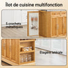 SoBuy FKW130-N Desserte de Cuisine à Roulettes, Îlot Central avec Plan de Travail Extensible Chariot Mobile, Meuble de Cuisine avec Rangement Naturel 107x(46–71)x92,5 cm