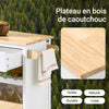 SoBuy FKW131-WN Desserte de Cuisine sur Roues – Meuble Cuisine avec Plan de Travail en Bois de Caoutchouc, Unité de Cuisine Autonome pour Salle à Manger et Station Café 92 x 42 x 87 cm Blanc