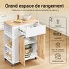 SoBuy FKW132-WN Desserte de Cuisine sur Roues – Meuble Cuisine avec Plan de Travail en Bois de Caoutchouc, Unité de Cuisine Autonome pour Salle à Manger et Station Café 70 x 40 x 90 cm Blanc