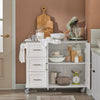 SoBuy FKW30-II-W Desserte sur roulettes, Meuble Chariot de Cuisine de Service Roulant avec 3 tiroir et 1 Grande Armoire de Rangement, Plateau en Acier