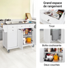 SoBuy FKW33-W Desserte de Cuisine à roulettes Îlot Central avec Plan de Travail en Acier Inoxydable, 3 Tiroirs et Étagères Réglables, Chariot Mobile pour Cuisine ou Salle à Manger 133 x 48.5 x 95 cm