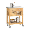 SoBuy FKW40-N desserte de Cuisine avec roulettes Meuble Cuisine en Bambou avec Plan de Travail INOX îlot Central Compact, Chariot de Service pour Cuisine, Salon, extérieur 73x93x46cm