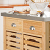 SoBuy FKW40-N desserte de Cuisine avec roulettes Meuble Cuisine en Bambou avec Plan de Travail INOX îlot Central Compact, Chariot de Service pour Cuisine, Salon, extérieur 73x93x46cm