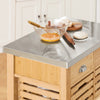 SoBuy FKW40-N desserte de Cuisine avec roulettes Meuble Cuisine en Bambou avec Plan de Travail INOX îlot Central Compact, Chariot de Service pour Cuisine, Salon, extérieur 73x93x46cm
