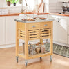 SoBuy FKW40-N desserte de Cuisine avec roulettes Meuble Cuisine en Bambou avec Plan de Travail INOX îlot Central Compact, Chariot de Service pour Cuisine, Salon, extérieur 73x93x46cm