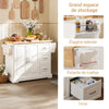 SoBuy FKW41-WN Desserte de Cuisine à roulettes Îlot Central avec Plan de Travail Extensible 2 Tiroirs et Étagères Réglables Chariot Mobile pour Cuisine ou Salle à Manger 130 x 46 (+ 25) x 91 cm