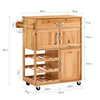 SoBuy FKW45-N Meuble Cuisine à roulettes en Bois Massif avec Plan de Travail Desserte Cuisine avec Range-Bouteilles, îlot Central Compact pour Cuisine, Salle à Manger et extérieur Naturel 66×38×86 cm