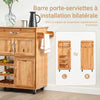 SoBuy FKW45-N Meuble Cuisine à roulettes en Bois Massif avec Plan de Travail Desserte Cuisine avec Range-Bouteilles, îlot Central Compact pour Cuisine, Salle à Manger et extérieur Naturel 66×38×86 cm