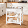 SoBuy FKW47-II-W Desserte Cuisine à roulettes Îlot Central avec Plateau Acier INOX, Tiroirs et Étagères Ouvertes, Chariot de Service et Meuble de Rangement pour Cuisine Salon Jardin, 81x90x45cm
