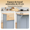 SoBuy FKW71-II-HG Desserte de Cuisine à roulettes, Îlot Central avec Plan de Travail Extensible Chariot Mobile pour Cuisine ou Salle à Manger, Meuble de Cuisine avec Rangement Gris 115x46/71x92 cm