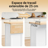 SoBuy FKW71-II-WN Desserte de Cuisine à roulettes, Îlot Central avec Plan de Travail Extensible Chariot Mobile pour Cuisine ou Salle à Manger, Meuble de Cuisine avec Rangement Blanc 115x46/71x92 cm