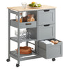 SoBuy FKW79-HG Meuble Cuisine Desserte de Cuisine à roulettes, Desserte Rangement avec 3 Tiroirs et 1 Tablette Amovible, Meuble de Rangement Cuisine, L68xP38xH85cm,Gris