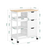 SoBuy FKW79-W Meuble Cuisine Desserte de Cuisine à roulettes, Desserte Rangement avec 3 Tiroirs et 1 Tablette Amovible, Meuble de Rangement Cuisine, L68xP38xH85cm, Blanc