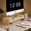 SoBuy FRG198-N Support d'écran d'ordinateur de Support de Moniteur de bambou avec 2 Tiroirs
