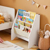 SoBuy FRG225-W Bibliothèque Enfant Rangement Jouet Enfant avec 4 Poches Tissu Étagère Chambre pour Jouet et Livre Bibliothèque Meuble de Rangement Blanc 62x30x71cm