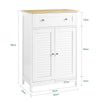 SoBuy FRG238-WN Meuble Bas de Salle de Bain – Commode pour Salle de Bain, Armoire de Rangement avec étagère réglable, 1 Tiroir et 2 Portes, pour Le Couloir et la Cuisine, Blanc+Naturel, 60x35x87cm