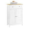 SoBuy FRG238-WN Meuble Bas de Salle de Bain – Commode pour Salle de Bain, Armoire de Rangement avec étagère réglable, 1 Tiroir et 2 Portes, pour Le Couloir et la Cuisine, Blanc+Naturel, 60x35x87cm