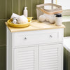 SoBuy FRG238-WN Meuble Bas de Salle de Bain – Commode pour Salle de Bain, Armoire de Rangement avec étagère réglable, 1 Tiroir et 2 Portes, pour Le Couloir et la Cuisine, Blanc+Naturel, 60x35x87cm