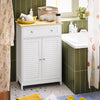 SoBuy FRG238-WN Meuble Bas de Salle de Bain – Commode pour Salle de Bain, Armoire de Rangement avec étagère réglable, 1 Tiroir et 2 Portes, pour Le Couloir et la Cuisine, Blanc+Naturel, 60x35x87cm