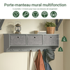 SoBuy FRG282-HG Porte Manteau Mural avec 5 Crochets et 3 Paniers - Porte Manteau Mural Bois, Meuble Entrée avec Étagère - Penderie Suspendue pour Chambre, Salon, Salle de Bain - Gris 100x20x30cm