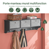 SoBuy FRG282-SCH Porte Manteau Mural avec 5 Crochets et 3 Paniers - Porte Manteau Mural Bois, Meuble Entrée avec Étagère - Penderie Suspendue pour Chambre, Salon, Salle de Bain - Noir 100x20x30cm