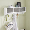 SoBuy FRG282-W Porte Manteau Mural avec 5 Crochets et 3 Paniers - Porte Manteau Mural Bois, Meuble Entrée avec Étagère - Penderie Suspendue pour Chambre, Salon, Salle de Bain - Blanc 100x20x30cm