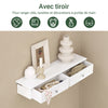 SoBuy FRG43-W Etagere Murale avec 2 Tiroirs - Étagère Flottante Moderne pour Entrée, Salon, Cuisine & Chambre - Blanc 64x15x10cm