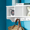 SoBuy FRG48-L-W Portemanteau Étagère Murale Porte-Manteau Salle de Bain Meuble d’Entrée avec 4 Compartiments de Rangement Et 5 Crochets Blanc
