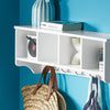 SoBuy FRG48-L-W Portemanteau Étagère Murale Porte-Manteau Salle de Bain Meuble d’Entrée avec 4 Compartiments de Rangement Et 5 Crochets Blanc