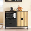 SoBuy FSB103-N Meuble de Rangement, Meuble Cuisine Buffet Salle à Manger avec Niche Micro-Ondes Ø6 cm & Porte-Verres Armoire à étagère réglable, Pieds métal Hauts vaisselier, chêne/Noir, 107×40×85 cm