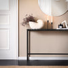 SoBuy FSB19-SCH Console Entrée Meuble Couloir Étagère Arrière Canapé – Plateau Effet Marbre Noir et Pieds Métal – Style Industriel Moderne pour Salon, Bureau, Chambre – 120x20x65cm