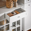 SoBuy FSB77-W Buffet Bas, Commode Armoire de Rangement, Placard de Cuisine, 3 Portes Vitrées, 2 Tiroirs