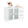 SoBuy FSB86-W Buffet Bas, Commode Armoire de Rangement, Buffet Bahut pour Cuisine Salle à Manger Salon Entrée avec Placard, 3 Tiroirs et 2 Portes Vitrées, 108 x 40 x 85 cm, Blanc