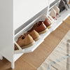 SoBuy FSR100-W Meuble Chaussure 4 Abattants Meuble à Chaussures d’Entree Armoire à Chaussures Rangement Chaussures Compact Range Chaussures Étroit pour Petite Entrée ou Couloir L100xP19xH91cm Blanc