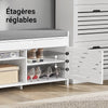 SoBuy FSR102-W Meuble Chaussures Banc Entrée Rangement Chaussures - Coussin Confortable, Coffre Caché, Étagères Ajustables - pour Entrée ou Chambre - 90x33x50 cm
