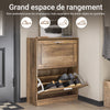 SoBuy FSR137-F Meuble Chaussure Meuble à Chaussures Entrée Rangement Compact 2 Abattants Réglables - Armoire à Chaussures Fine pour Couloir - Bois foncé 60x23x79c