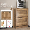 SoBuy FSR137-F Meuble Chaussure Meuble à Chaussures Entrée Rangement Compact 2 Abattants Réglables - Armoire à Chaussures Fine pour Couloir - Bois foncé 60x23x79c