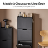 SoBuy FSR151-H-SCH Meuble d’Entree avec 3 Abattants, Armoire à Chaussures Moderne, Range Chaussures Étroit pour Petite Entrée ou Couloir 50x19x129cm Noir