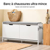SoBuy FSR151-L-W Meuble à Chaussures Banc à Chaussures - Rangement Chaussures avec 4 Compartiments - Coussin Confortable - Capacité de Charge 250 kg - Banc d'Entrée en Bois Blanc 105 x 24 x 52 cm
