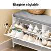 SoBuy FSR151-L-W Meuble à Chaussures Banc à Chaussures - Rangement Chaussures avec 4 Compartiments - Coussin Confortable - Capacité de Charge 250 kg - Banc d'Entrée en Bois Blanc 105 x 24 x 52 cm