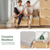 SoBuy FSR154-N Banc de Rangement, Banc à Chaussures, Meuble de Rangement pour Entrée avec Coussin Rembourré, 2 Portes Coulissante et Façades Rotin Tissé, 110 x 40 x 49 cm