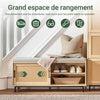 SoBuy FSR154-N Banc de Rangement, Banc à Chaussures, Meuble de Rangement pour Entrée avec Coussin Rembourré, 2 Portes Coulissante et Façades Rotin Tissé, 110 x 40 x 49 cm