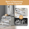 SoBuy FSR16-HG Banc Chaussures Entrée Meuble Rangement Chaussures - Compact avec Abattant, Coussin Confortable et Coffre Intégré - pour Couloir ou Dressing, 60x30x46cm, Blanc+Gris