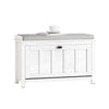 SoBuy FSR161-W Banc à Chaussures Rembourré – Meuble Chaussure Entrée avec Abattant Réglable et Coussin Confortable – Banc Rangement Chaussures pour Entrée – Blanc Vintage 80x30x50cm 150kg