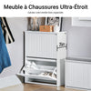 SoBuy FSR165-K-W Meuble Chaussures - Meuble Rangement Chaussures - 2 Abattants pour Petite Entrée ou Couloir - Design Moderne et Fonctionnel - Facile à Assembler - Blanc, 61x26x81 cm
