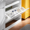 SoBuy FSR169-W Meuble Chaussures Meuble à Chaussures Entrée Rangement Chaussure Ultra Mince - 4 Portes Pliables, 2 Tiroirs, Gain de Place, Blanc, 98x19x95cm